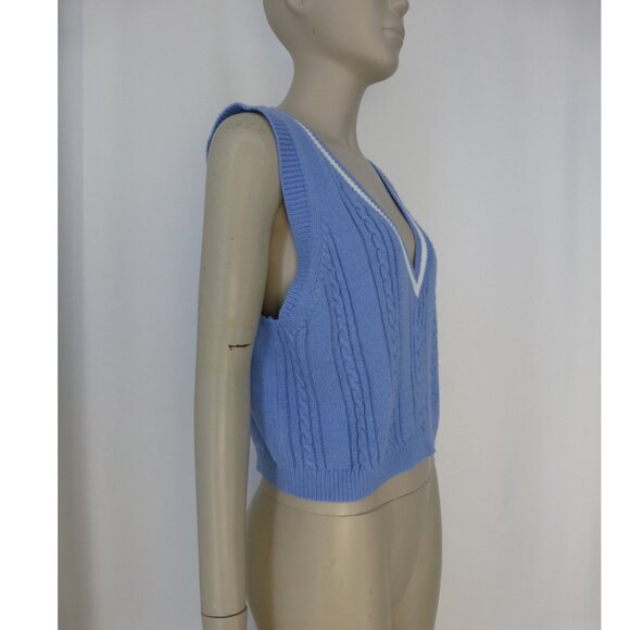 Garage Cropped Light Blue Sleeveless Sweater Vest - Picture 3 of 11